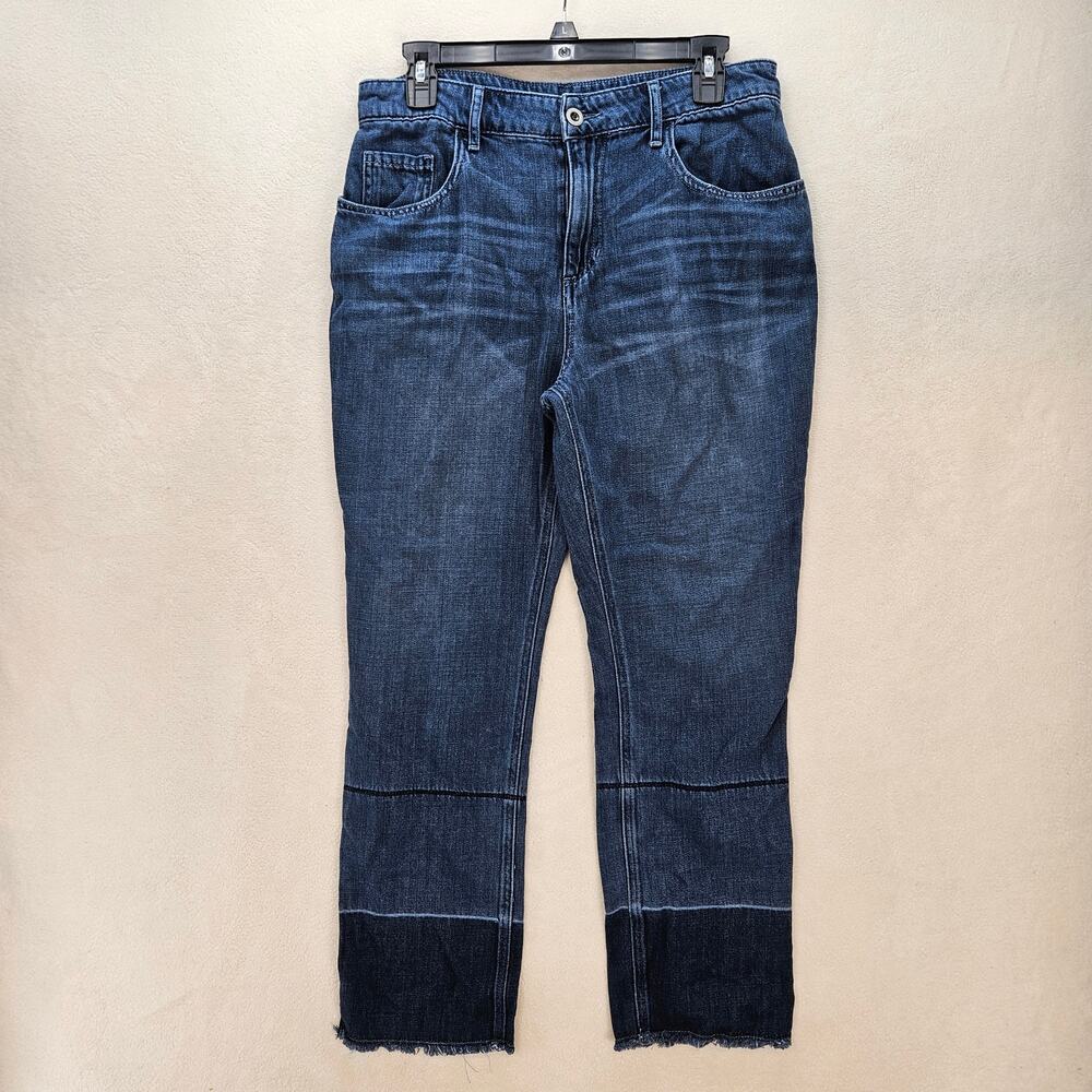 CLOTH & STONE WOMEN'S 28 SUPER SOFT DENIM STRAIGHT LEG FRAY HEM BLUE